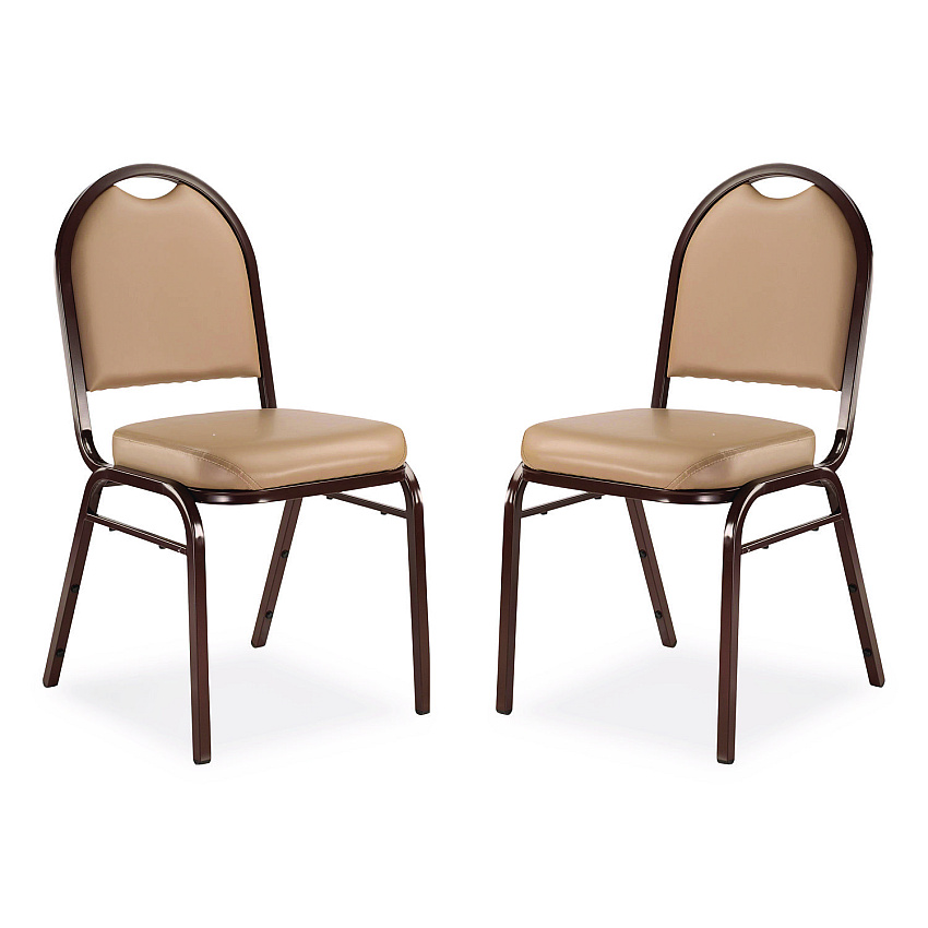 NPS 9200 Series Premium Upholstered Stack Chair, Vinyl, Supports 500 lb, 19" Seat Ht, French Beige Seat/Back, Mocha Base, 2/Pack (9201M2)
