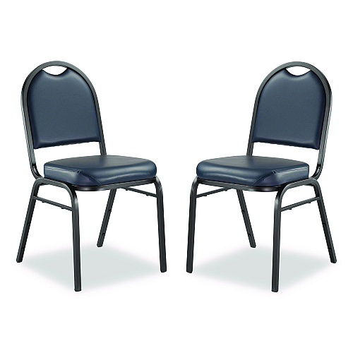NPS 9200 Series Premium Upholstered Stack Chair, Vinyl, Supports 500 lb, 19" Seat Ht, Midnight Blue Seat/Back, Black Base,2/Pack (9204BT2)