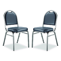 NPS 9200 Series Premium Upholstered Stack Chair, Vinyl, Supports 500 lb, 19" Seat Ht, Midnight Blue Seat/Back, Silver Base, 2/PK (9204SV2)