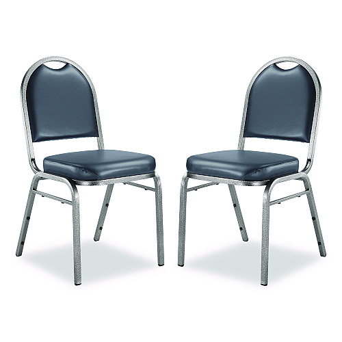 NPS 9200 Series Premium Upholstered Stack Chair, Vinyl, Supports 500 lb, 19" Seat Ht, Midnight Blue Seat/Back, Silver Base, 2/PK (9204SV2)