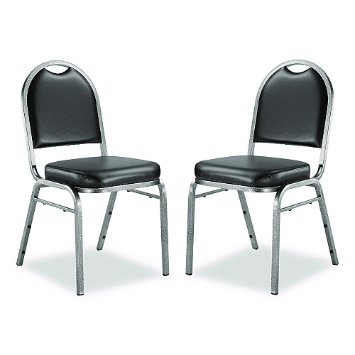 NPS 9200 Series Premium Upholstered Stack Chair, Vinyl, Supports Up to 500 lb,19" Seat Height, Black Seat/Back, Silver Base, 2/PK (9210SV2)