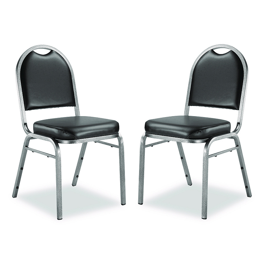NPS 9200 Series Premium Upholstered Stack Chair, Vinyl, Supports Up to 500 lb,19" Seat Height, Black Seat/Back, Silver Base, 2/PK (9210SV2)