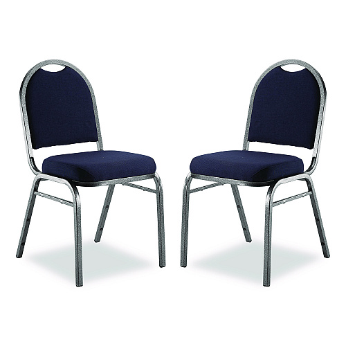 NPS 9200 Series Premium Upholstered Stack Chair, Fabric, Supports 500 lb, 19" Seat Ht, Midnight Blue Seat/Back, Silver Base, 2/PK (9254SV2)