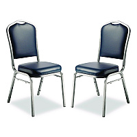NPS 9300 Series Deluxe Upholstered Stack Chair, Vinyl, Supports 500 lb, 19" Seat Ht, Midnight Blue Seat/Back, Silver Base, 2/Pack (9304SV2)