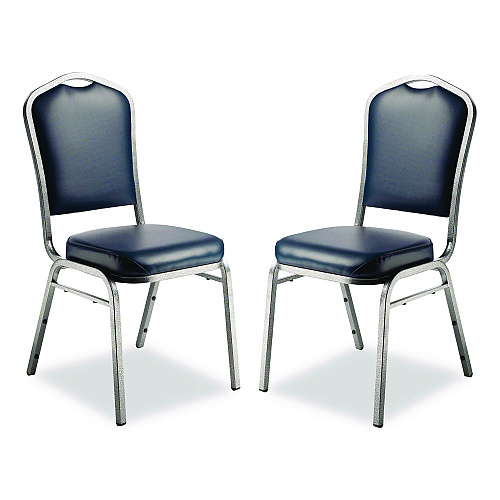 NPS 9300 Series Deluxe Upholstered Stack Chair, Vinyl, Supports 500 lb, 19" Seat Ht, Midnight Blue Seat/Back, Silver Base, 2/Pack (9304SV2)
