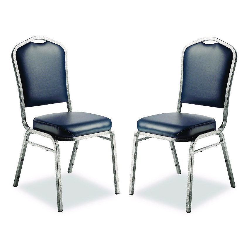 NPS 9300 Series Deluxe Upholstered Stack Chair, Vinyl, Supports 500 lb, 19" Seat Ht, Midnight Blue Seat/Back, Silver Base, 2/Pack (9304SV2)