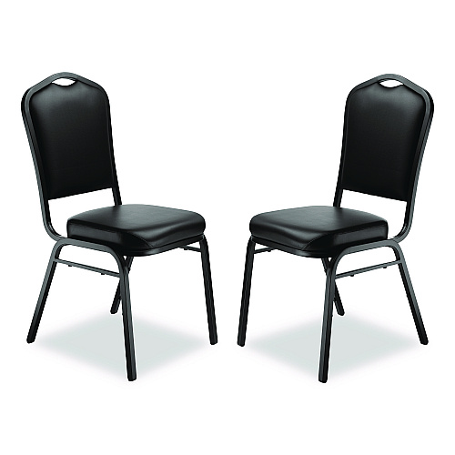 NPS 9300 Series Deluxe Upholstered Stack Chair, Vinyl, Supports Up to 500 lb, 19" Seat Height, Black Seat/Back/Base, 2/Pack (9310BT2)