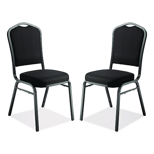 NPS 9300 Series Deluxe Upholstered Stack Chair, Fabric, Supports 500 lb, 19" Seat Height, Ebony Black Seat/Back, Black Base, 2/PK (9360BT2)