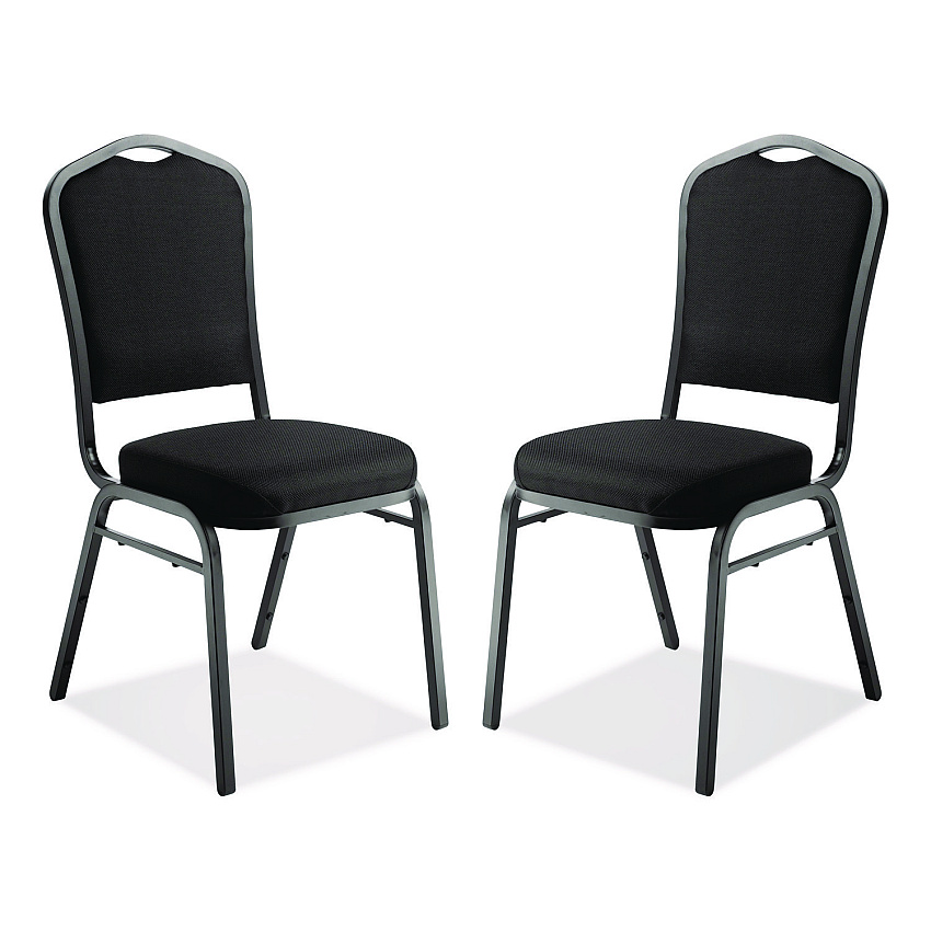 NPS 9300 Series Deluxe Upholstered Stack Chair, Fabric, Supports 500 lb, 19" Seat Height, Ebony Black Seat/Back, Black Base, 2/PK (9360BT2)