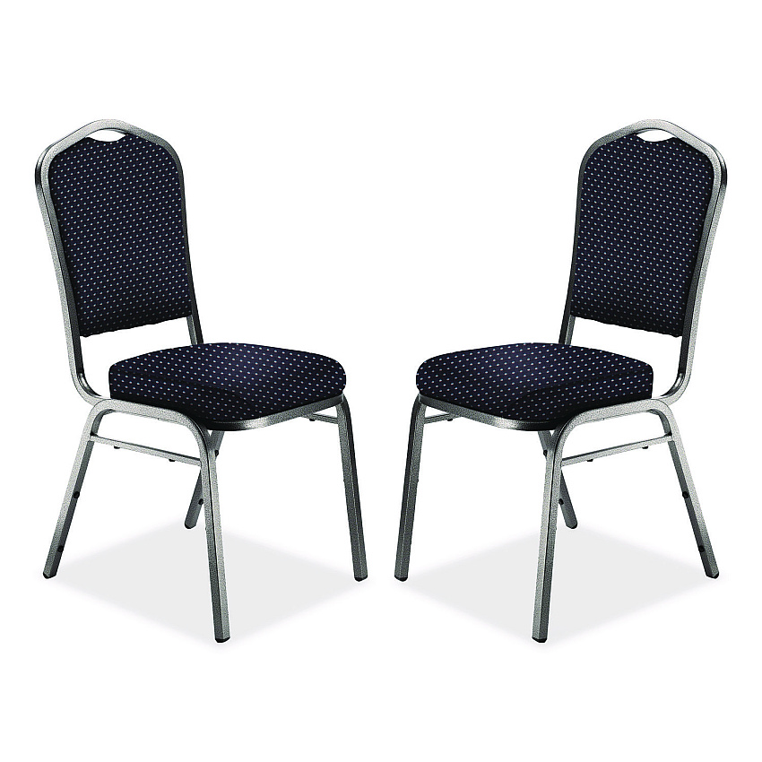 NPS 9300 Series Deluxe Upholstered Stack Chair, Fabric, Supports 500 lb, 19" Seat Ht, Diamond Navy Seat/Back, Silver Base, 2/Pack (9364SV2)