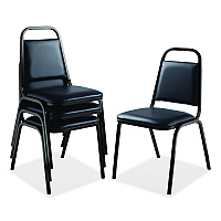 NPS 9100 Series Vinyl Upholstered Stack Chair, Supports 300 lbs, 18" Seat Height, Midnight Blue Seat/Back, Black Base, 4/Carton (9104B4)