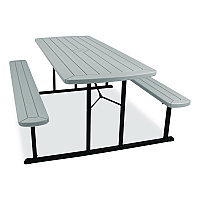 NPS Blow Molded Folding Picnic Table, Rectangular, 57w x 72d x 29.5h, Speckled Gray Top, Black Base/Legs (BMPT3072BK02)