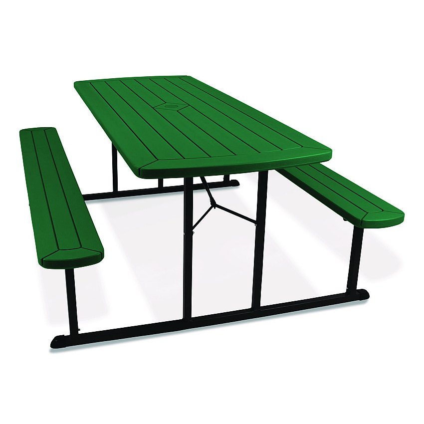 NPS Blow Molded Folding Picnic Table, Rectangular, 57w x 72d x 29.5h, Green Top, Black Base/Legs (BMPT3072BK06)