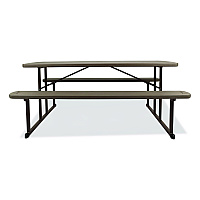 NPS Blow Molded Folding Picnic Table, Rectangular, 57w x 72d x 29.5h, Brown Top, Brown Base/Legs (BMPT3072BR03)