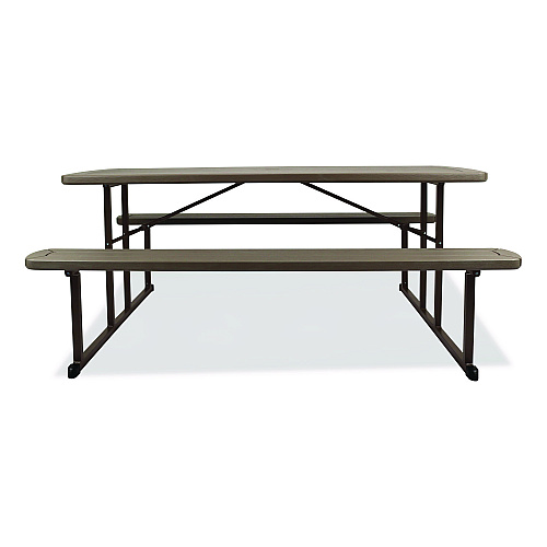 NPS Blow Molded Folding Picnic Table, Rectangular, 57w x 72d x 29.5h, Brown Top, Brown Base/Legs (BMPT3072BR03)