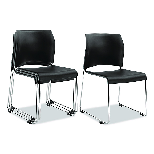 NPS 8800 Series Cafetorium Plastic Stack Chair, Supports Up to 500 lb, 18" Seat Height, Black Seat/Back, Chrome Base, 4/Carton (881011104)