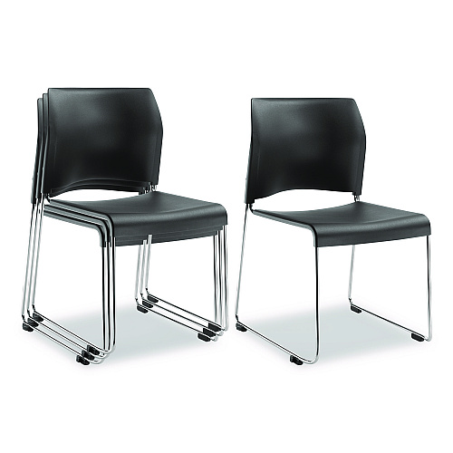 NPS 8800 Series Cafetorium Plastic Stack Chair, Supports Up to 500 lb, 18" Seat Height, Charcoal Seat/Back, Chrome Base, 4/Carton (882011204)