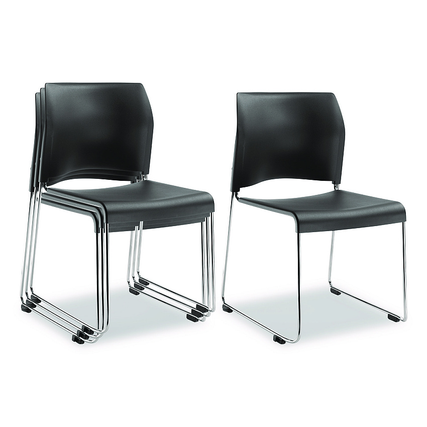 NPS 8800 Series Cafetorium Plastic Stack Chair, Supports Up to 500 lb, 18" Seat Height, Charcoal Seat/Back, Chrome Base, 4/Carton (882011204)