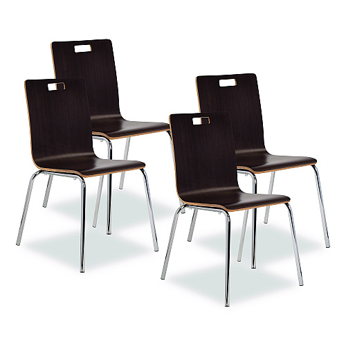 NPS Bushwick Series Bentwood Chair, Supports Up to 500 lb, 18" Seat Height, Espresso Seat, Espresso Back, Chrome Base, 4/Carton (BCC214)