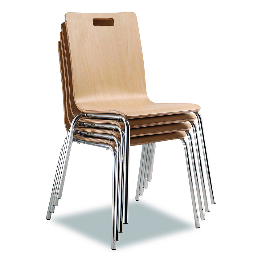 NPS Bushwick Series Bentwood Chair, Supports Up to 500 lb, 18" Seat Height, Natural Seat, Natural Back, Chrome Base, 4/Carton (BCC224)