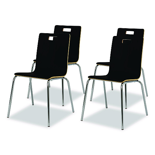 NPS Bushwick Series Bentwood Chair, Supports Up to 500 lb, 18" Seat Height, Black Seat, Black Back, Chrome Base, 4/Carton (BCC234)
