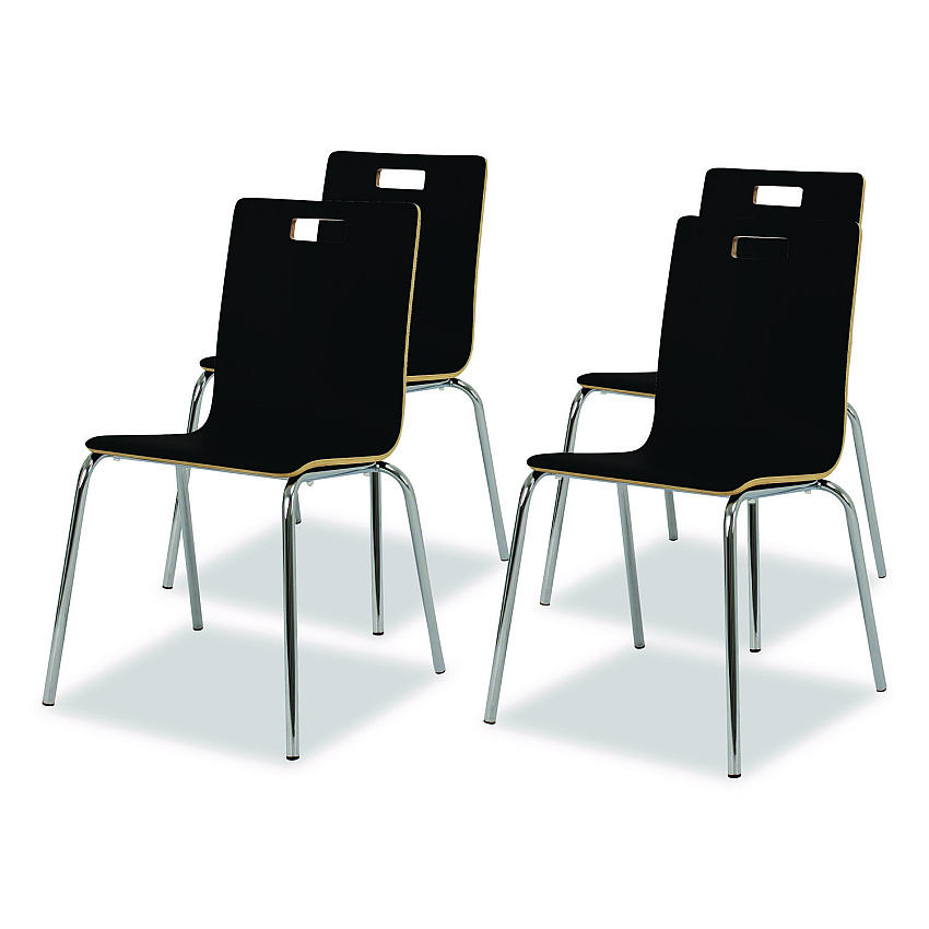 NPS Bushwick Series Bentwood Chair, Supports Up to 500 lb, 18" Seat Height, Black Seat, Black Back, Chrome Base, 4/Carton (BCC234)