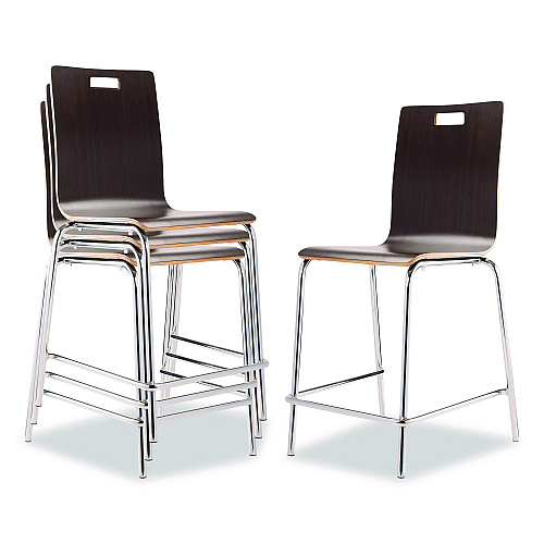 NPS Bushwick Series Bentwood Stool, Counter Height, Supports Up to 500 lb, 24" Seat Height, Espresso Seat/Back, Chrome Base, 4/CT (BCM214)