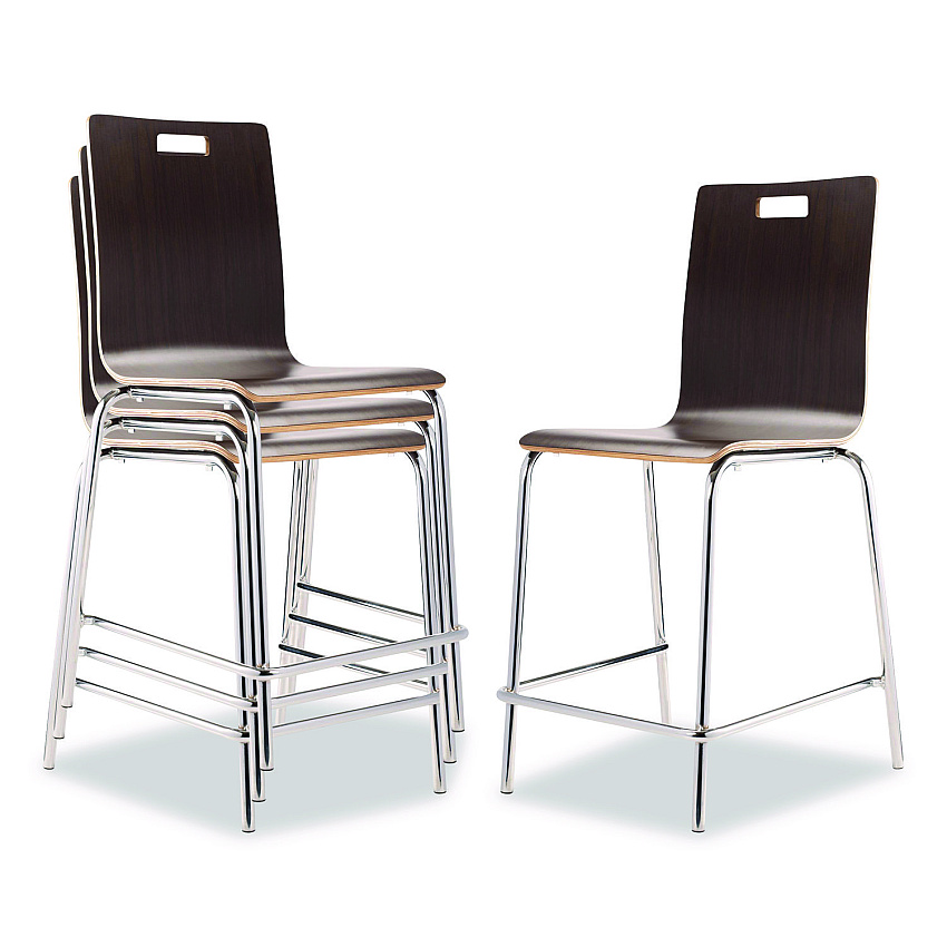 NPS Bushwick Series Bentwood Stool, Counter Height, Supports Up to 500 lb, 24" Seat Height, Espresso Seat/Back, Chrome Base, 4/CT (BCM214)