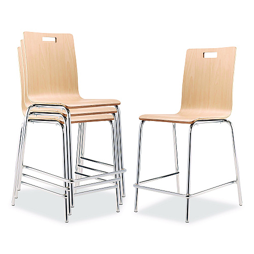NPS Bushwick Series Bentwood Stool, Counter Height, Supports Up to 500 lb, 24" Seat Height, Natural Seat/Back, Chrome Base, 4/CT (BCM224)