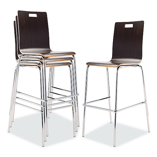 NPS Bushwick Series Bentwood Stool, Supports Up to 500 lb, 30" Seat Height, Espresso Seat, Espresso Back, Chrome Base, 4/Carton (BCS214)
