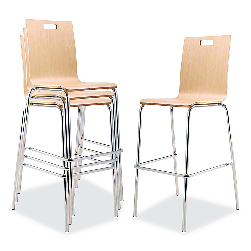 NPS Bushwick Series Bentwood Stool, Supports Up to 500 lb, 30" Seat Height, Natural Seat, Natural Back, Chrome Base, 4/Carton (BCS224)