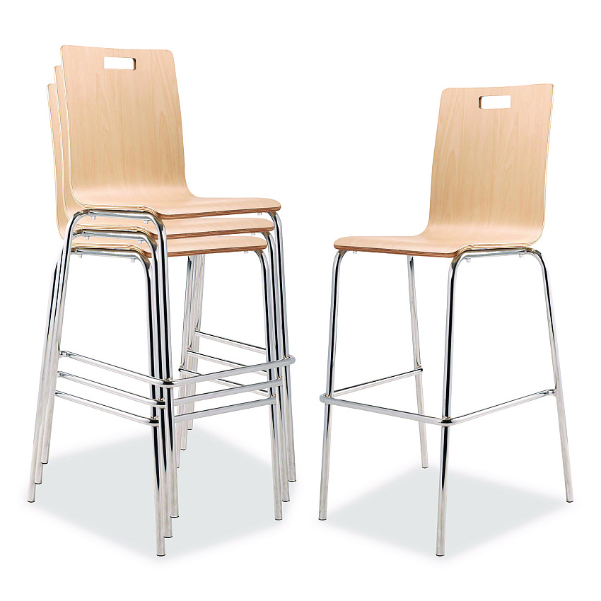 NPS Bushwick Series Bentwood Stool, Supports Up to 500 lb, 30" Seat Height, Natural Seat, Natural Back, Chrome Base, 4/Carton (BCS224)