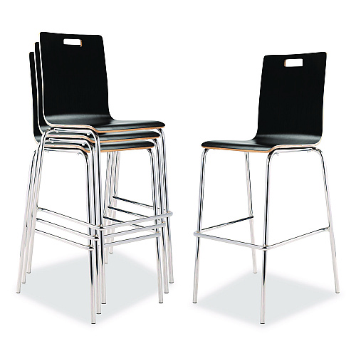 NPS Bushwick Series Bentwood Stool, Supports Up to 500 lb, 30" Seat Height, Black Seat, Black Back, Chrome Base, 4/Carton (BCS234)