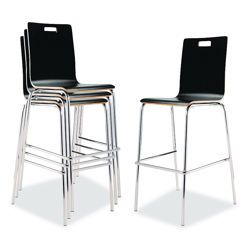 NPS Bushwick Series Bentwood Stool, Supports Up to 500 lb, 30" Seat Height, Black Seat, Black Back, Chrome Base, 4/Carton (BCS234)