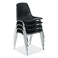 NPS 8100 Series Poly Shell Stacking Chair, Supports Up to 500 lb, 18" Seat Height, Black Seat, Black Back, Chrome Base, 4/Carton (81104)