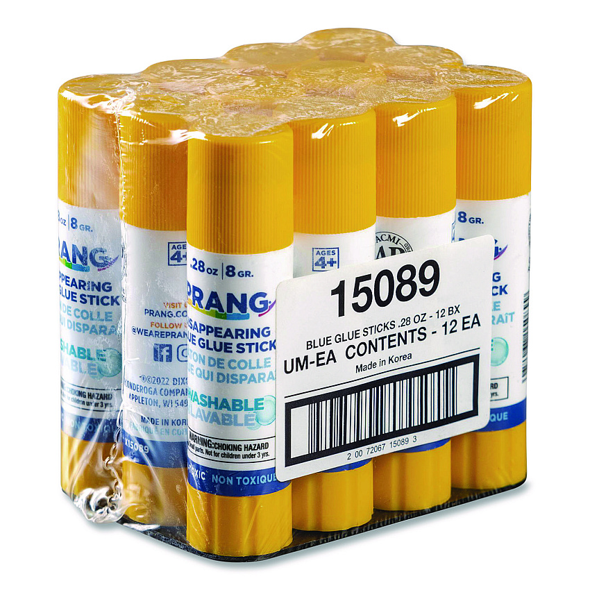 Prang Washable Glue Sticks, Blue, 0.28 oz, Dries Clear (15089)