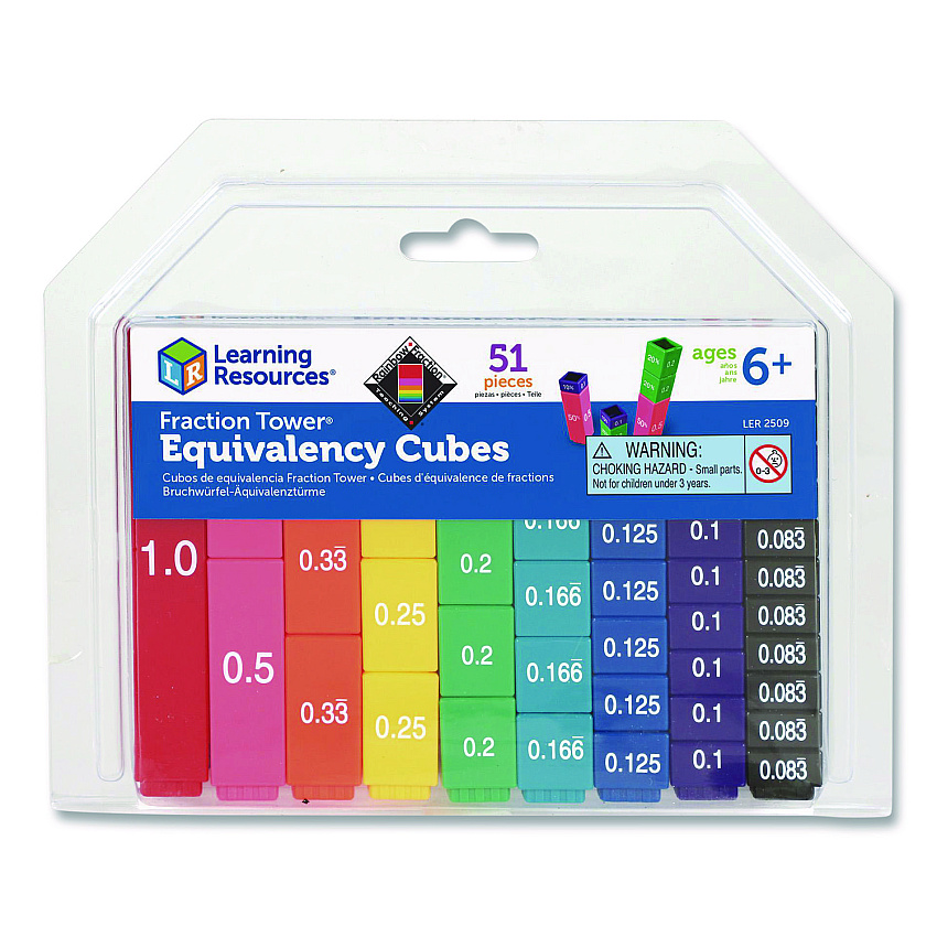 Learning Resources Fraction Tower Equivalency Cubes, Nine Sizes, Grades 1 to 4, 51 Pieces (LER2509)