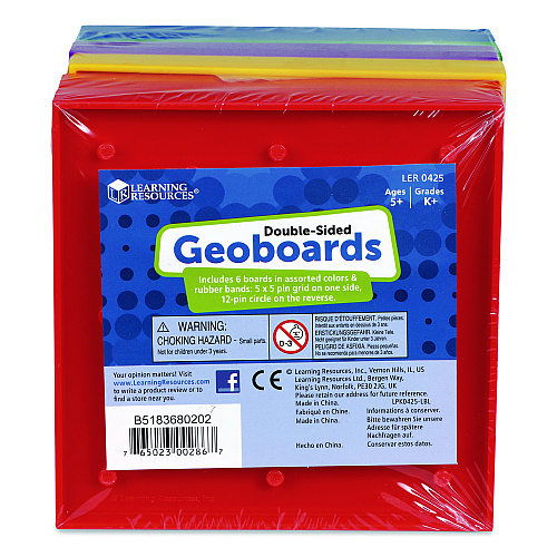 Learning Resources Double-Sided Assorted Geoboards, Grades K to 3, 5" x 5", Assorted Colors, 6 Pieces (LER0425)
