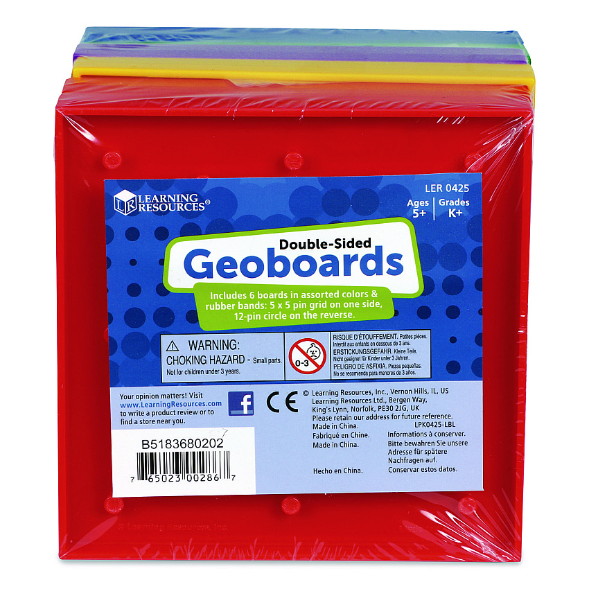 Learning Resources Double-Sided Assorted Geoboards, Grades K to 3, 5" x 5", Assorted Colors, 6 Pieces (LER0425)