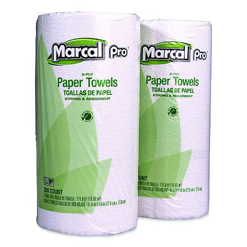 Marcal 100% Premium Recycled Kitchen Roll Towels, 2-Ply, 11 x 8.8, White, 12 Rolls/Carton (250HC)