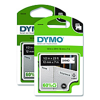 DYMO D1 Standard Labels, 0.5" x 23 ft, Black Print on White Tape, 2/Pack (1926208)