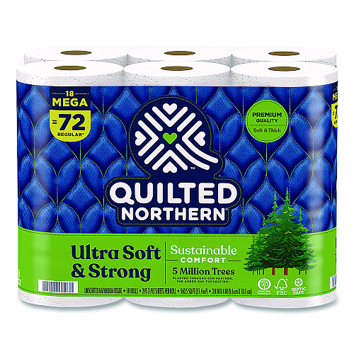 Quilted Northern Ultra Soft and Strong Bathroom Tissue, Mega Rolls, Septic Safe, 2-Ply, White, 328 Sheets/Roll, 18 Rolls/Carton (94475501)