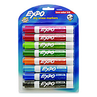 EXPO Low-Odor Dry-Erase Markers, Broad Chisel Tip, Assorted Colors, 8/Pack (1743032)