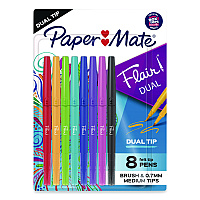 Paper Mate Flair Dual Porous Point Pen, Stick, Medium 0.7 mm Bullet, Pressure-Sensitive Brush, Assorted Ink and Barrel Colors, 8/Pack (2181604)