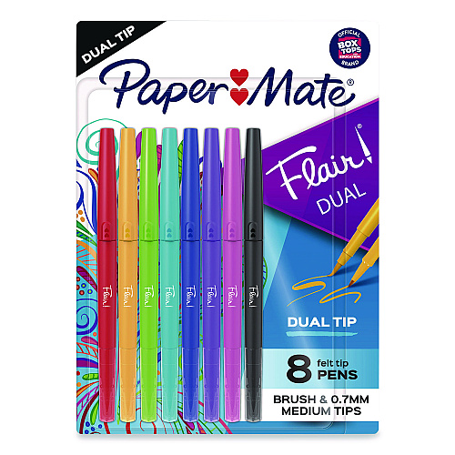Paper Mate Flair Dual Porous Point Pen, Stick, Medium 0.7 mm Bullet, Pressure-Sensitive Brush, Assorted Ink and Barrel Colors, 8/Pack (2181604)