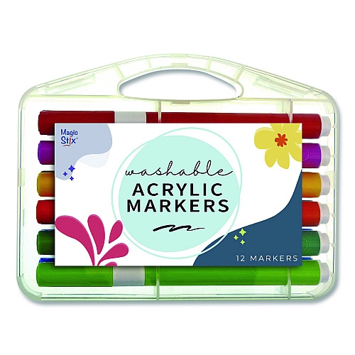 The Pencil Grip Washable Acrylic Markers, Fine Bullet Tip, Assorted Colors, 12/Pack (496)
