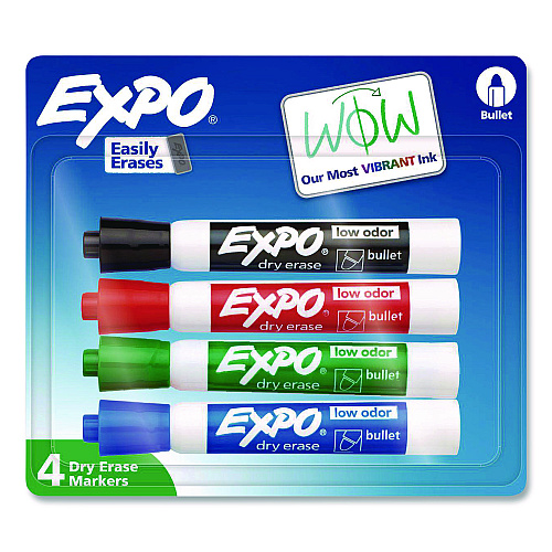 EXPO Low-Odor Dry-Erase Marker, Broad Chisel Tip, Assorted Pastel Colors, 4/Set (81029A)