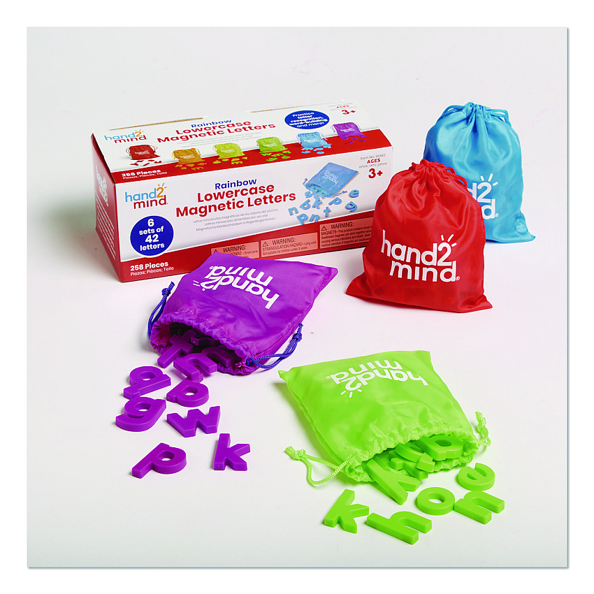 hand2mind Rainbow Lowercase Magnetic Letters, 1.5" Tall, Assorted Color Characters, 6 Sets of 42 Pieces (96160)