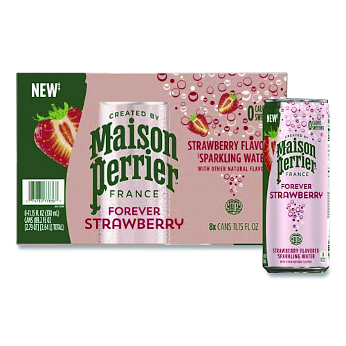 Nestle Maison Perrier Sparkling Water, 11.15 oz Can, Strawberry, 8 Cans/Box (91122)