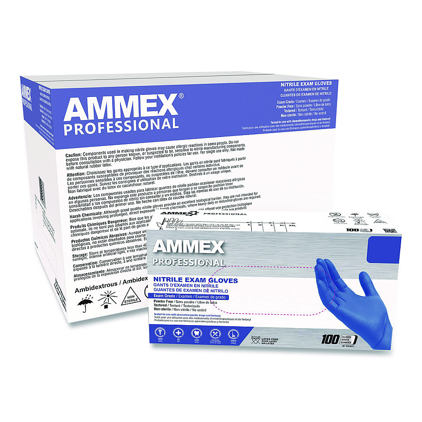 Nitrile Exam Gloves, Powder-free, Medium, 3 Mil Thick, 9.5" Long, Blue, 100/box, 10 Boxes/carton